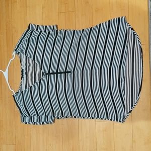 Black and white striped short sleeve blouse